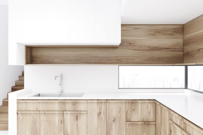 White Cabinets with Wood Trim